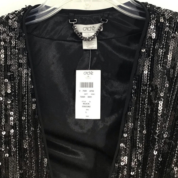 Cache Women’s Cropped Sequined Jacket Stretch Party Holiday NWT Size Large - Picture 5 of 11
